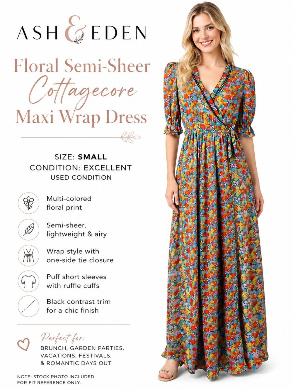 Ash & Eden Women's Semi Sheer Floral Cottagecore Prairie Maxi Wrap Dress…